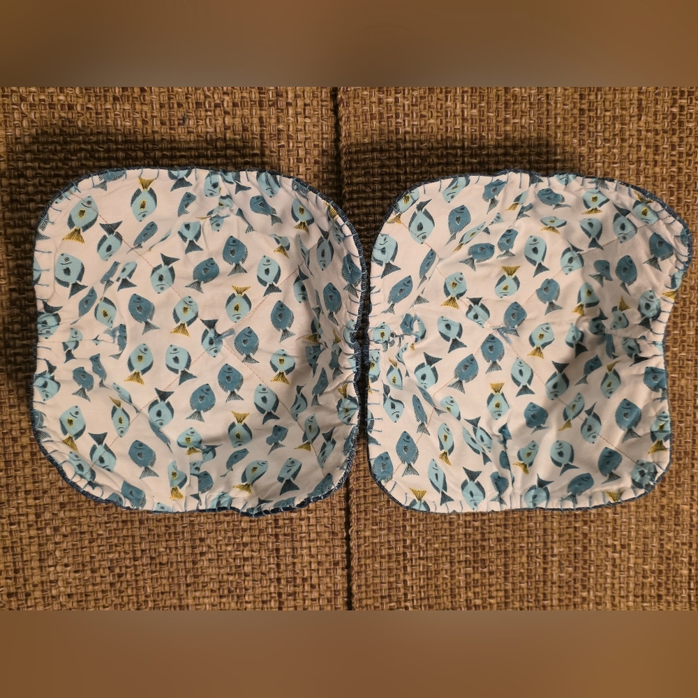 Blue Swimming Fish 2 Cozies Upcycled Blue Denim Jeans Hand Crafted XL - Picture 3 of 10